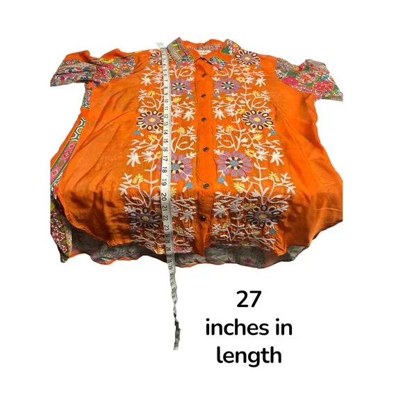 Bohemian Floral & Paisley Embroidered Shirt - All About Her S - Viscose Orange & - Picture 8 of 9